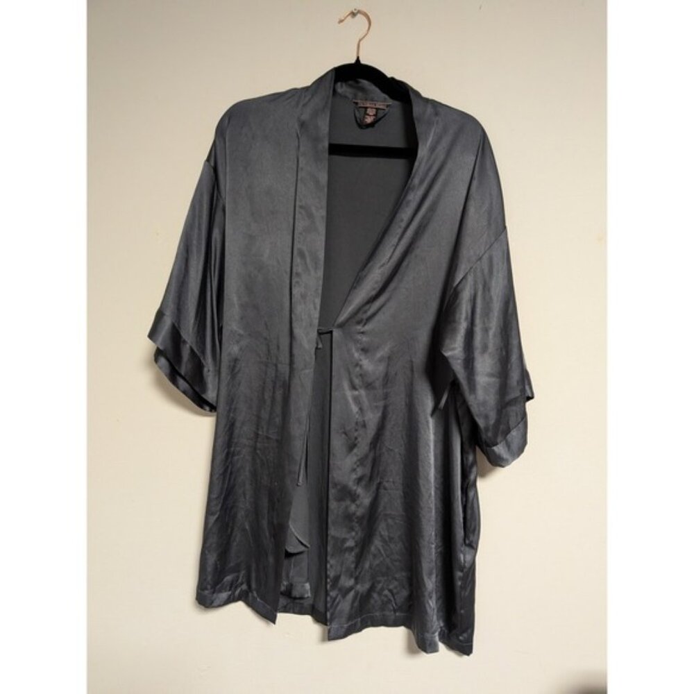 Victoria's Secret Black Satin Kimono Robe XS/S Short Lingerie Sleepwear Wrap